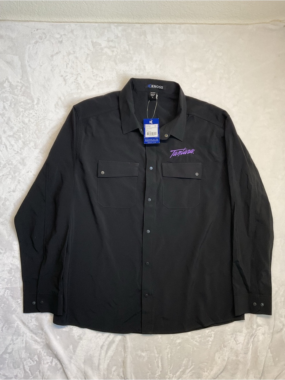 Kross Men’s Black Lightweight Button-Front Shirt Jacket with Purple Script